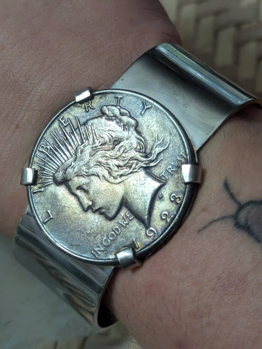 Vintage 1923 Coin Vintage Navajo Native American Jewelry Silver Bracelet